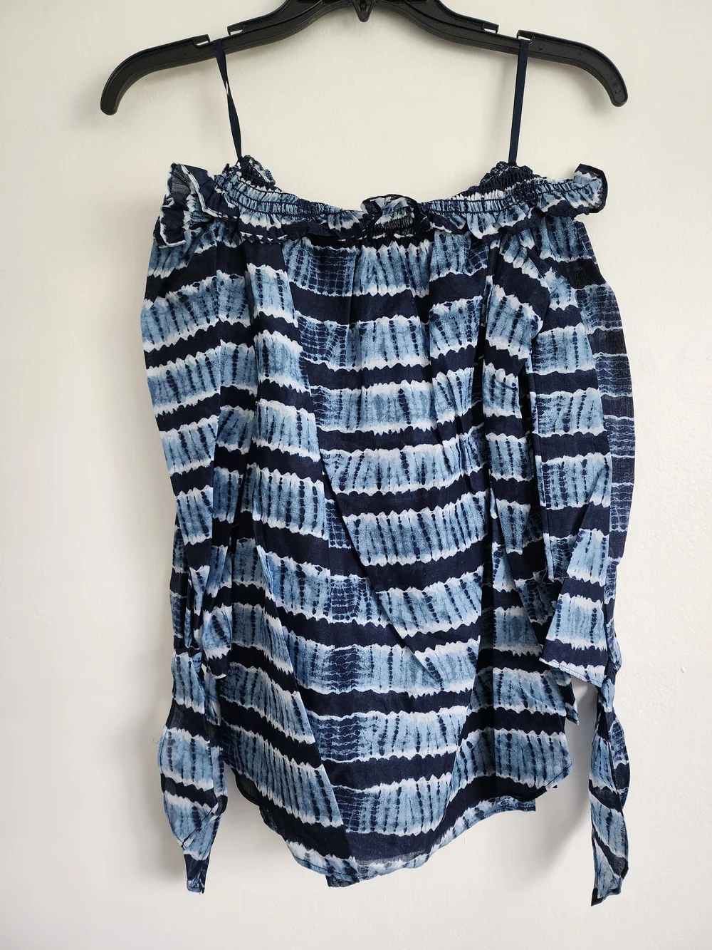 MICHAEL Michael Kors Blue White Tie Dye Off Shoulder Top XL NWT